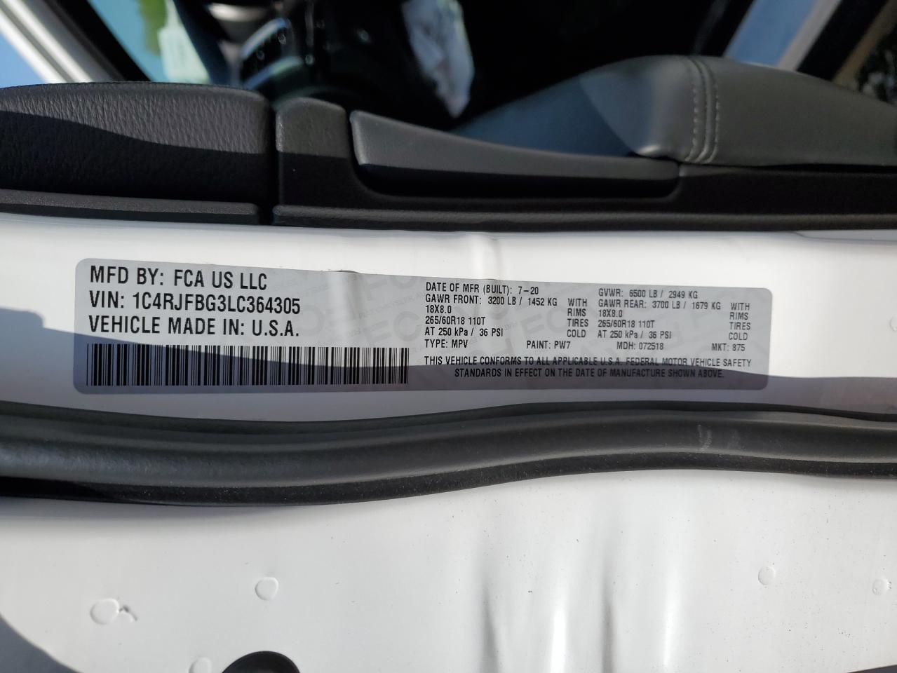 1C4RJFBG3LC364305 2020 Jeep Grand Cherokee Limited