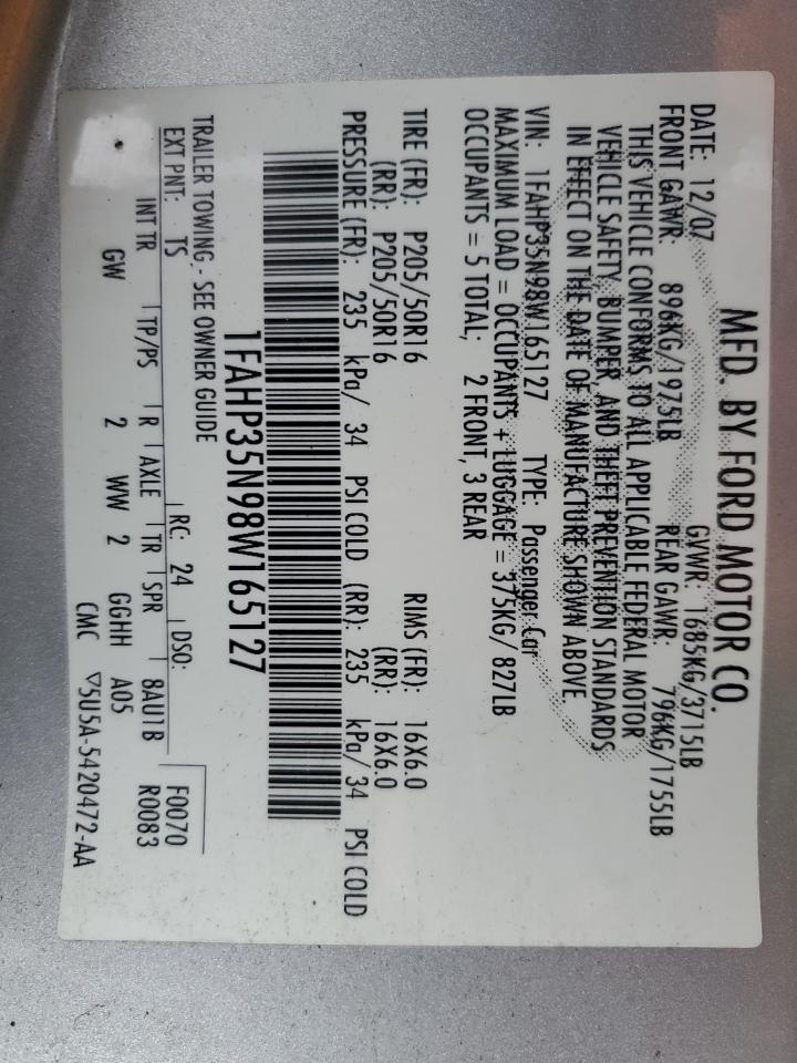 1FAHP35N98W165127 2008 Ford Focus Se