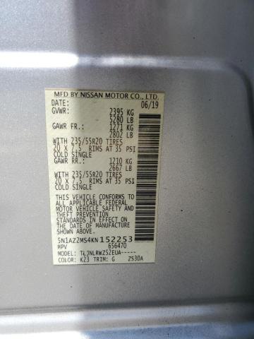 2019 Nissan Murano S VIN: 5N1AZ2MS4KN152253 Lot: 56001024