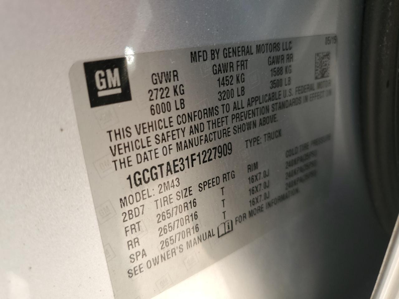 1GCGTAE31F1227909 2015 Chevrolet Colorado