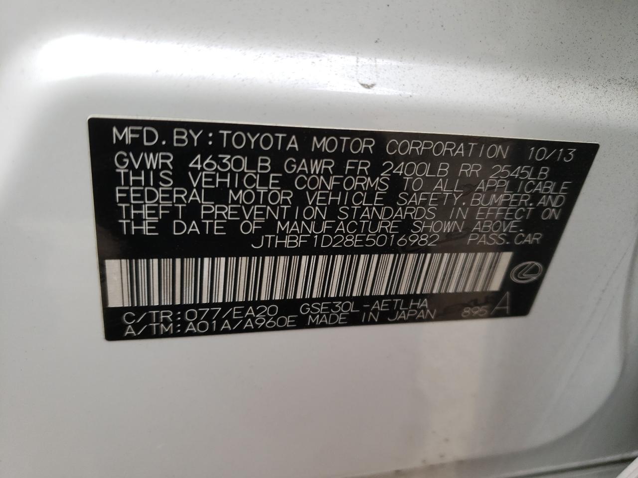 JTHBF1D28E5016982 2014 Lexus Is 250