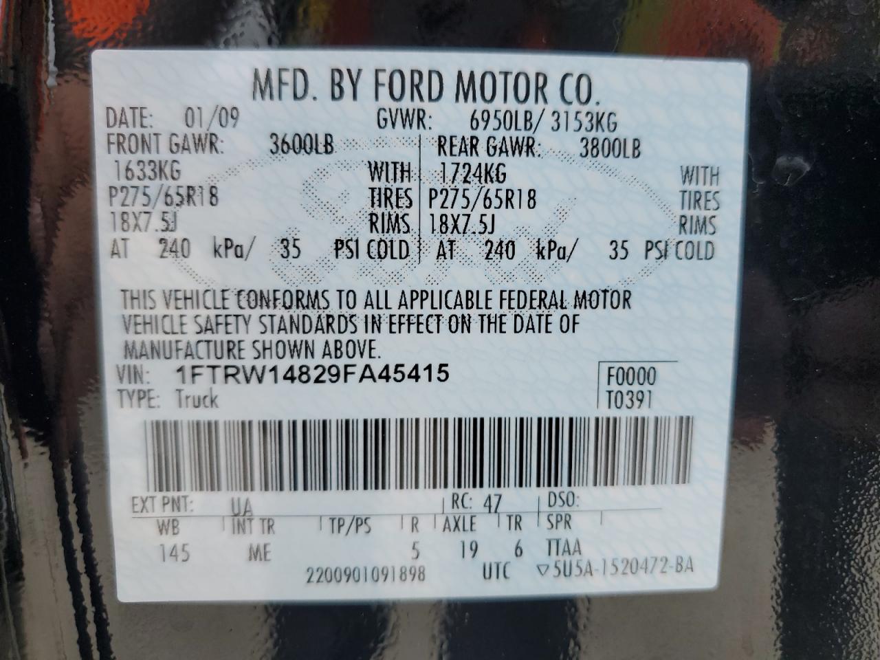1FTRW14829FA45415 2009 Ford F150 Supercrew