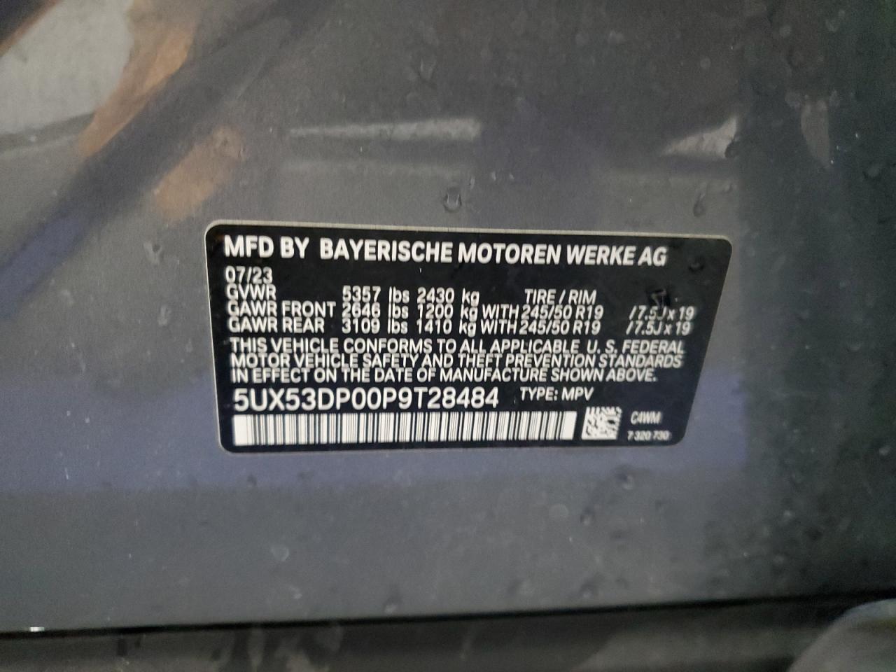 5UX53DP00P9T28484 2023 BMW X3 xDrive30I