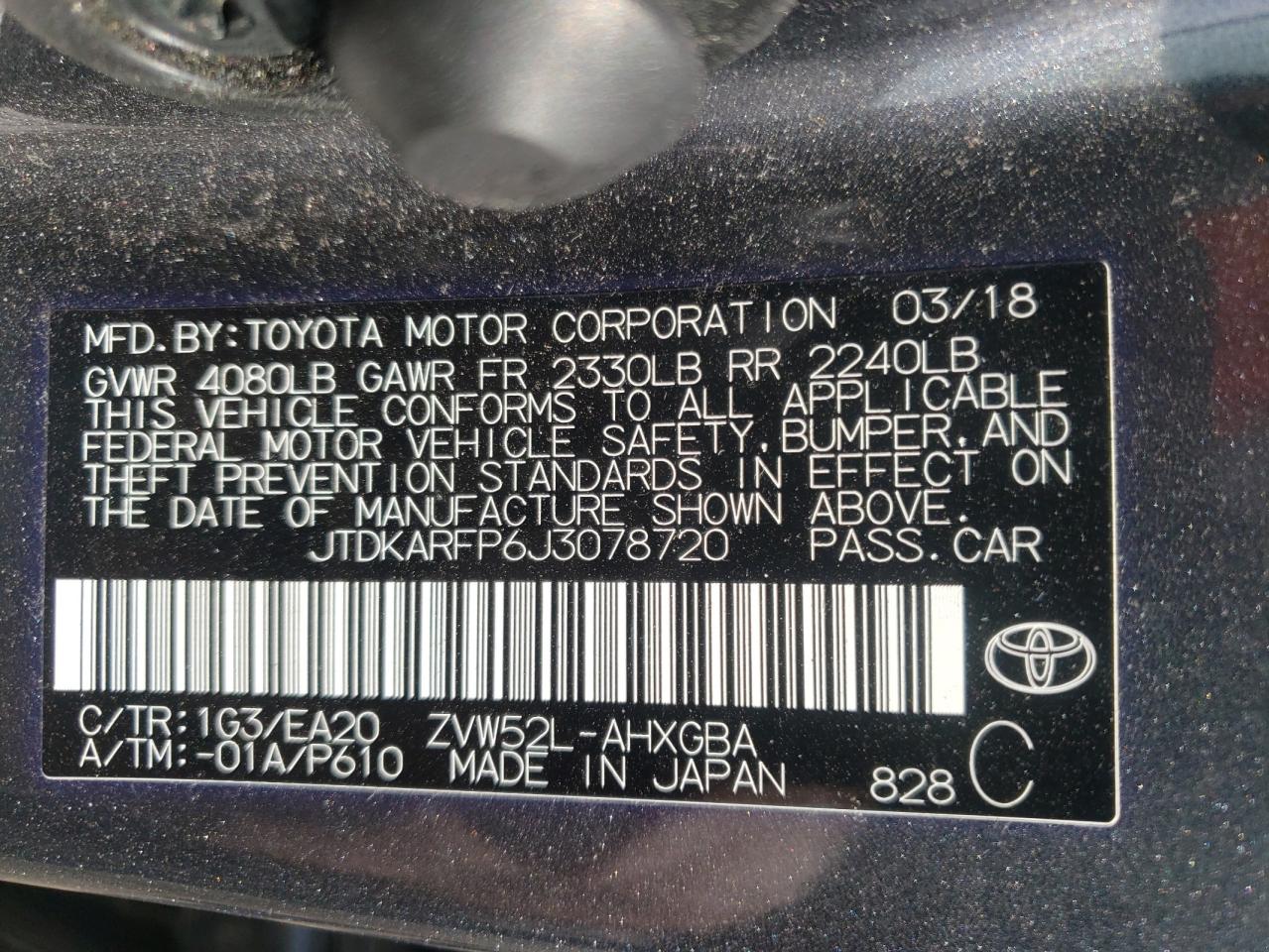 JTDKARFP6J3078720 2018 Toyota Prius Prime