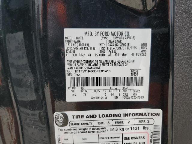 2013 Ford F150 Svt Raptor VIN: 1FTFW1R66DFE01416 Lot: 56270834