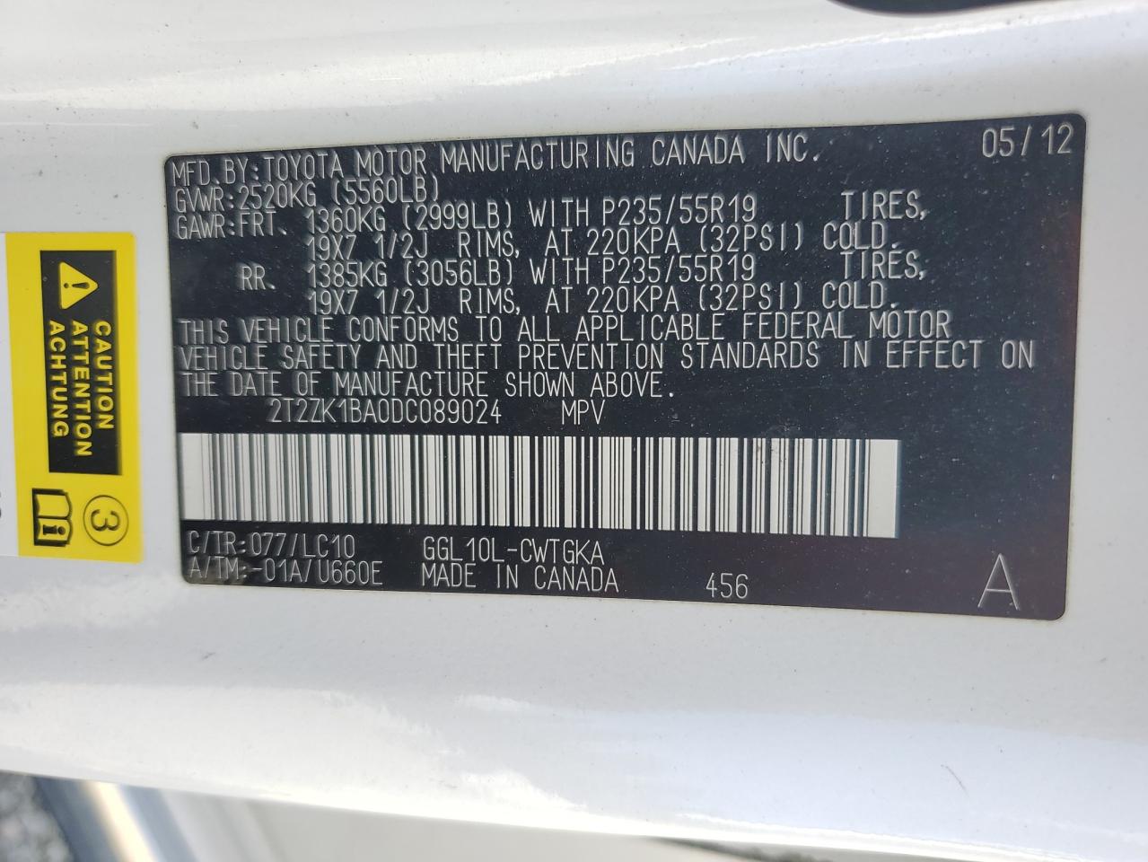 2T2ZK1BA0DC089024 2013 Lexus Rx 350