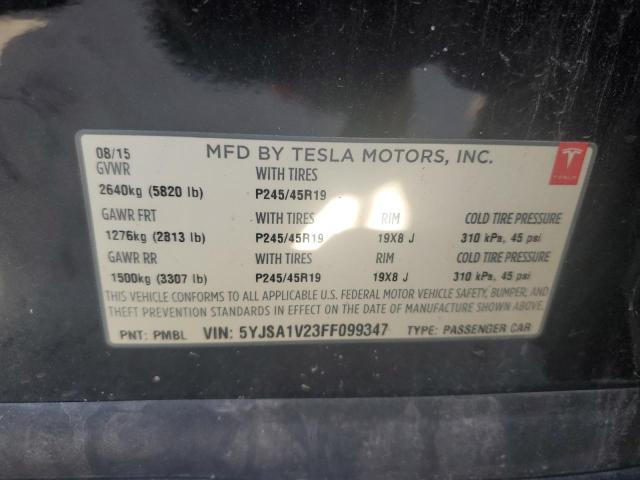 2015 Tesla Model S 90D VIN: 5YJSA1V23FF099347 Lot: 57090584