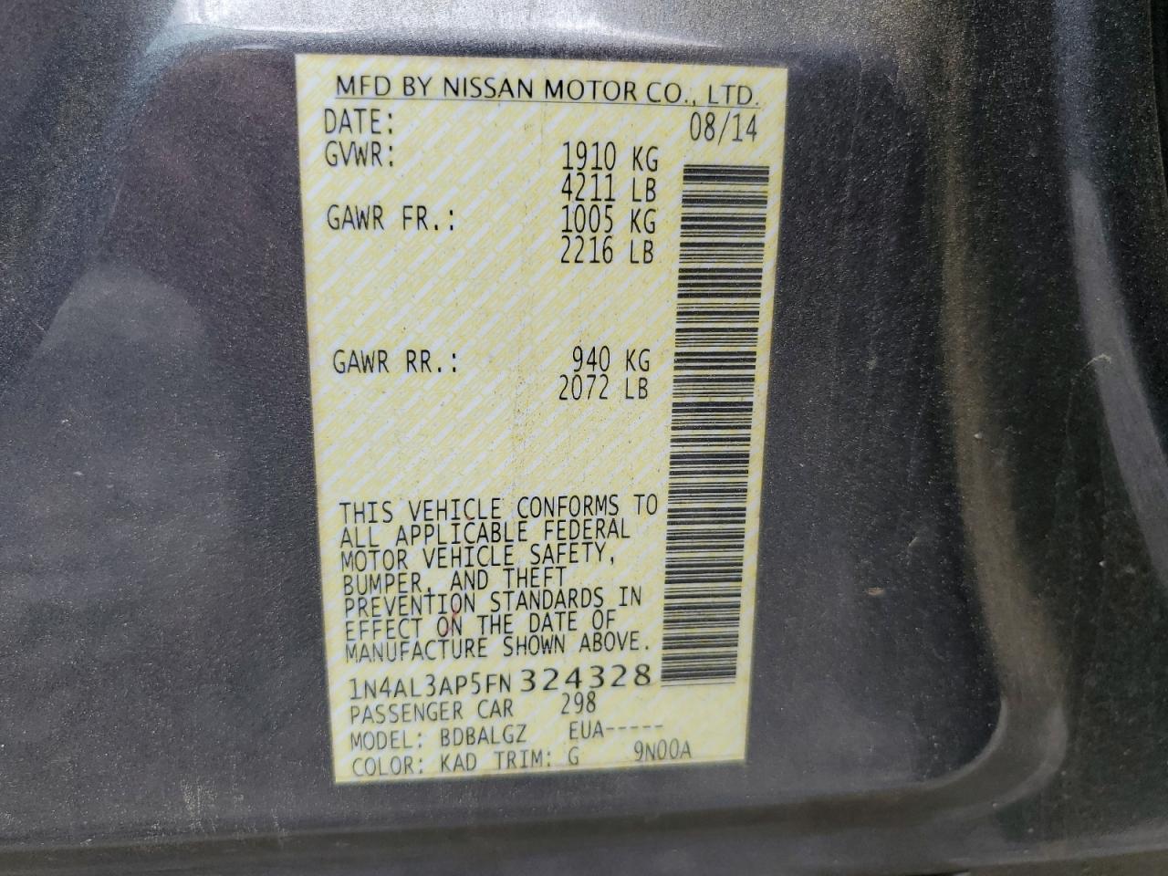 1N4AL3AP5FN324328 2015 Nissan Altima 2.5