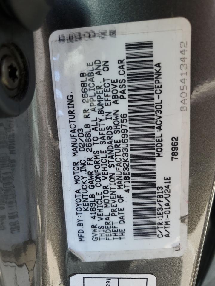 4T1BE32K33U699756 2003 Toyota Camry Le