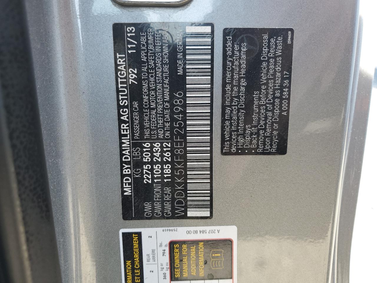 WDDKK5KF8EF254986 2014 Mercedes-Benz E 350