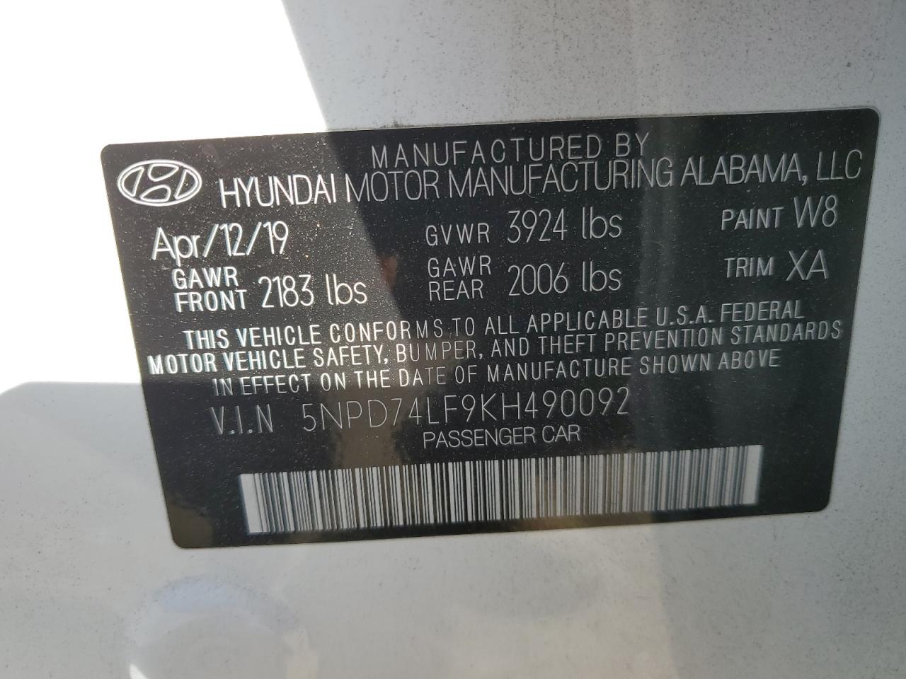 5NPD74LF9KH490092 2019 Hyundai Elantra Se