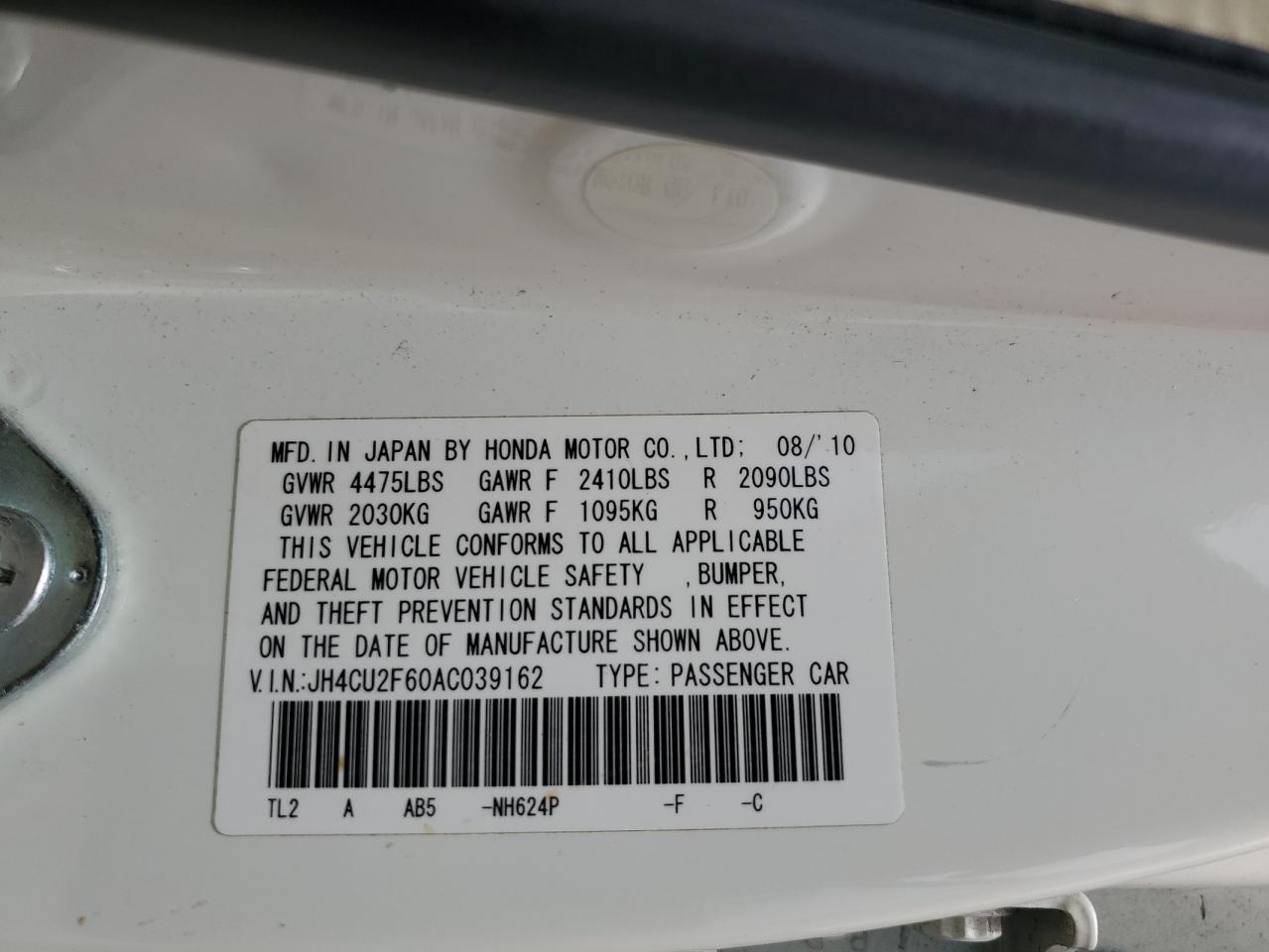 JH4CU2F60AC039162 2010 Acura Tsx