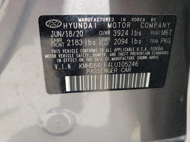 2020 Hyundai Elantra Sel VIN: KMHD84LF4LU105246 Lot: 54380594