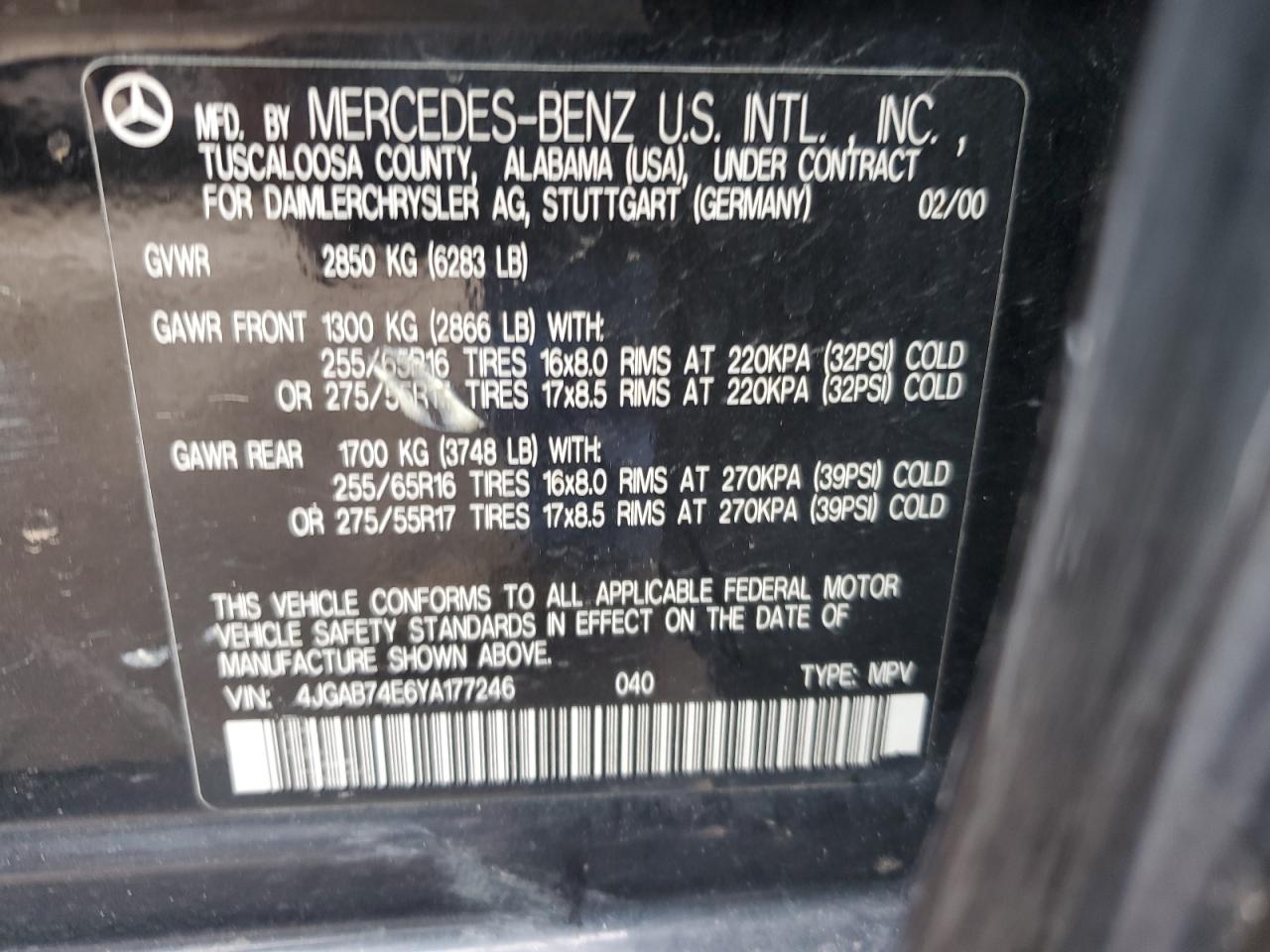 4JGAB74E6YA177246 2000 Mercedes-Benz Ml 55