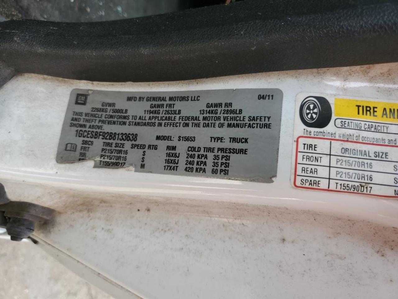 1GCESBF92B8133638 2011 Chevrolet Colorado