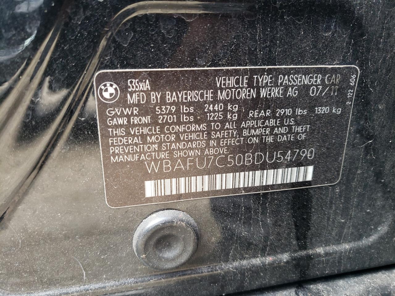 WBAFU7C50BDU54790 2011 BMW 535 Xi