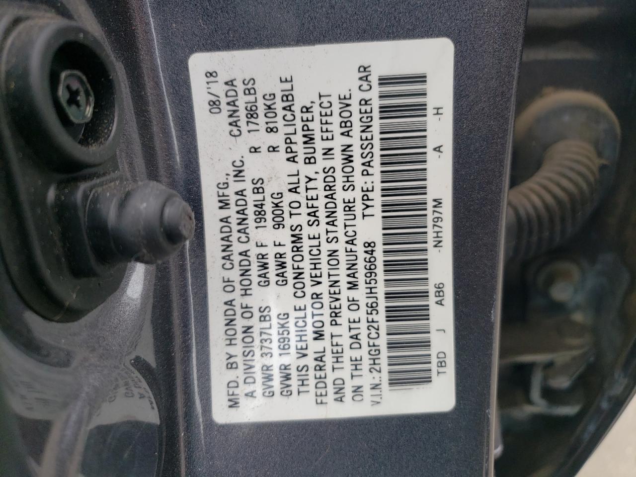 2HGFC2F56JH596648 2018 Honda Civic Lx