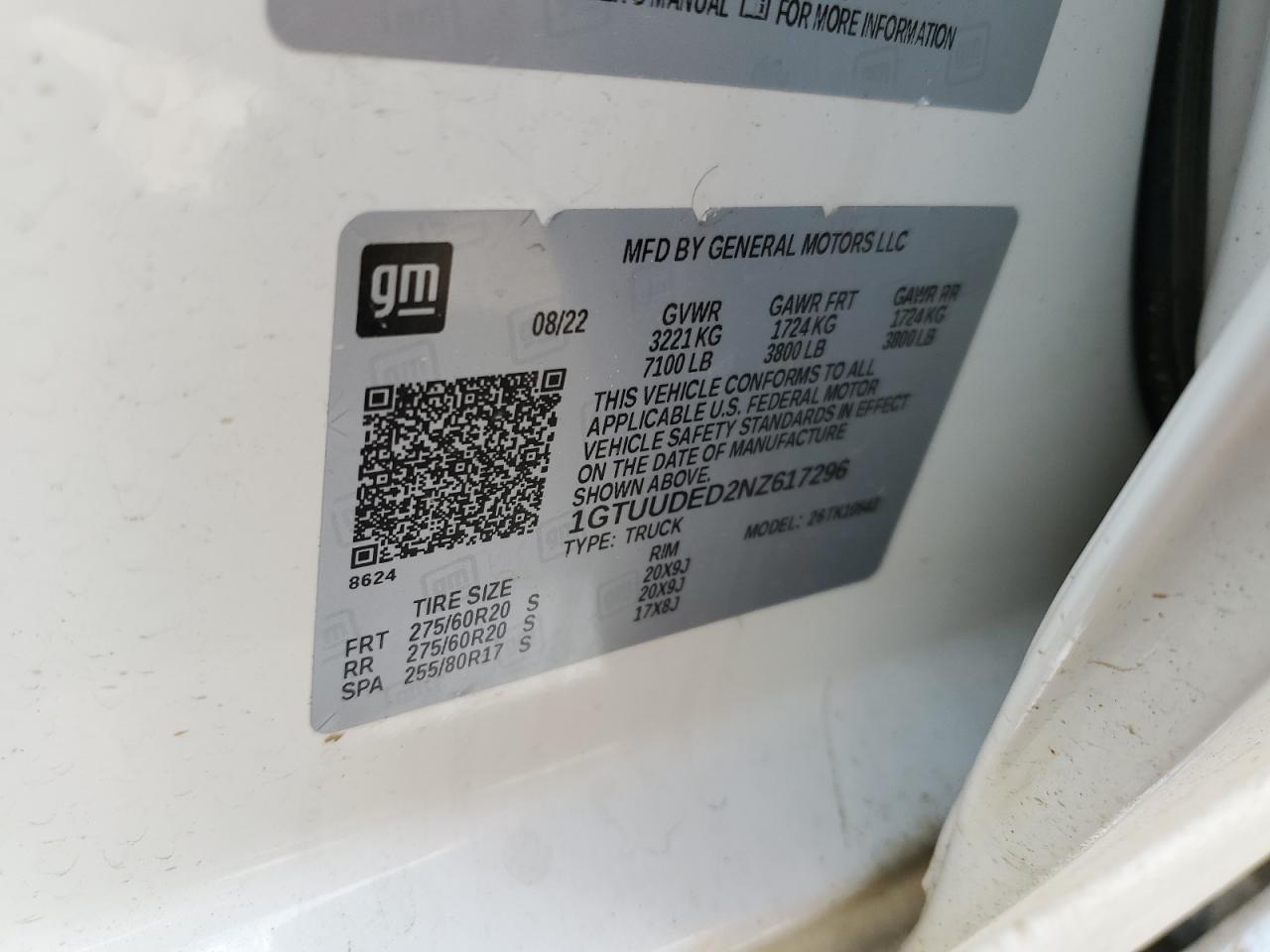 1GTUUDED2NZ617296 2022 GMC Sierra K1500 Slt