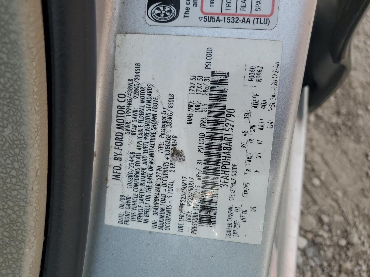 3FAHP0HA8AR152790 2010 Ford Fusion Se