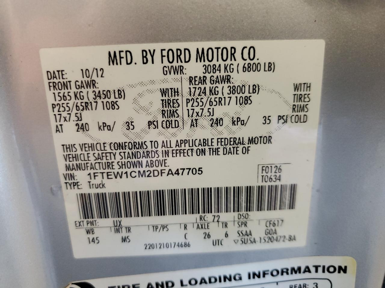 1FTEW1CM2DFA47705 2013 Ford F150 Supercrew