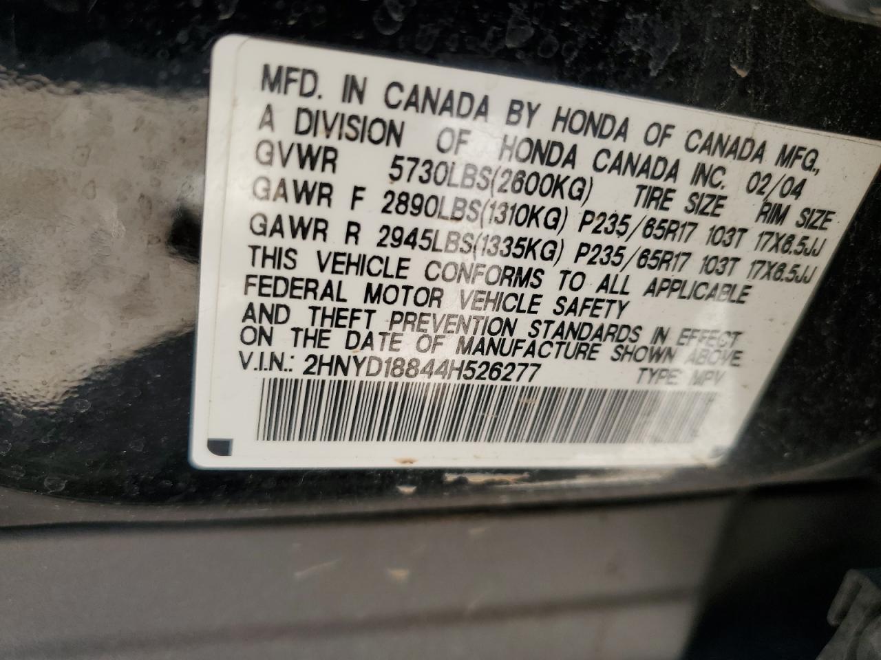 2HNYD18844H526277 2004 Acura Mdx Touring