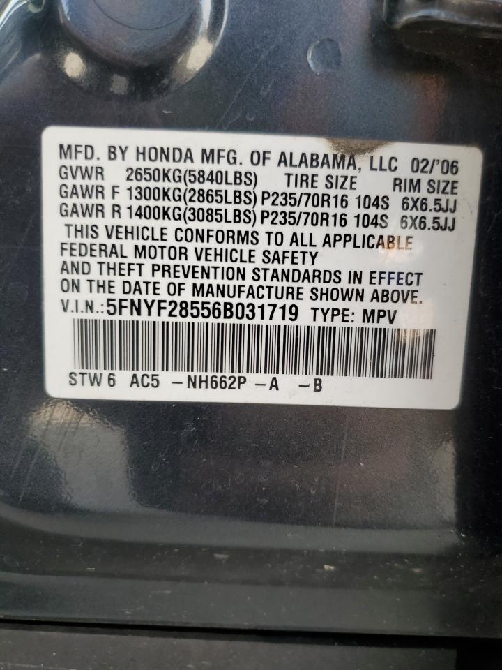 5FNYF28556B031719 2006 Honda Pilot Ex