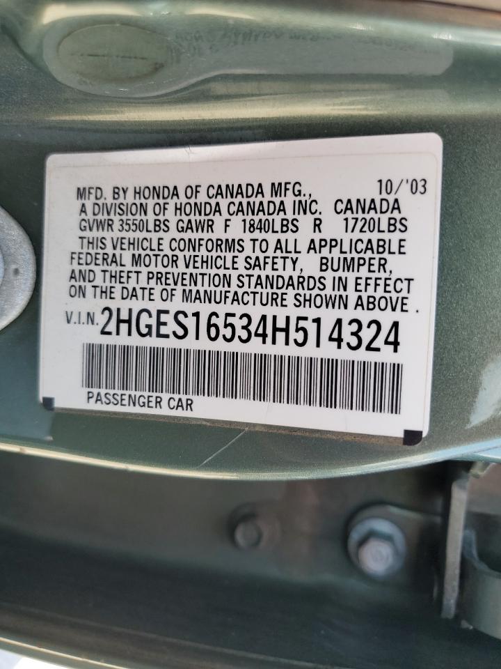 2HGES16534H514324 2004 Honda Civic Lx