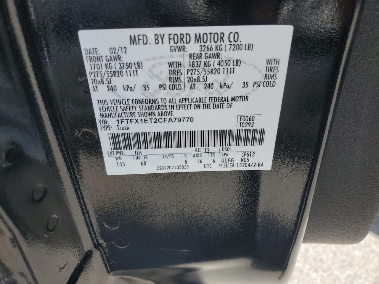 1FTFX1ET2CFA79770 2012 Ford F150 Super Cab