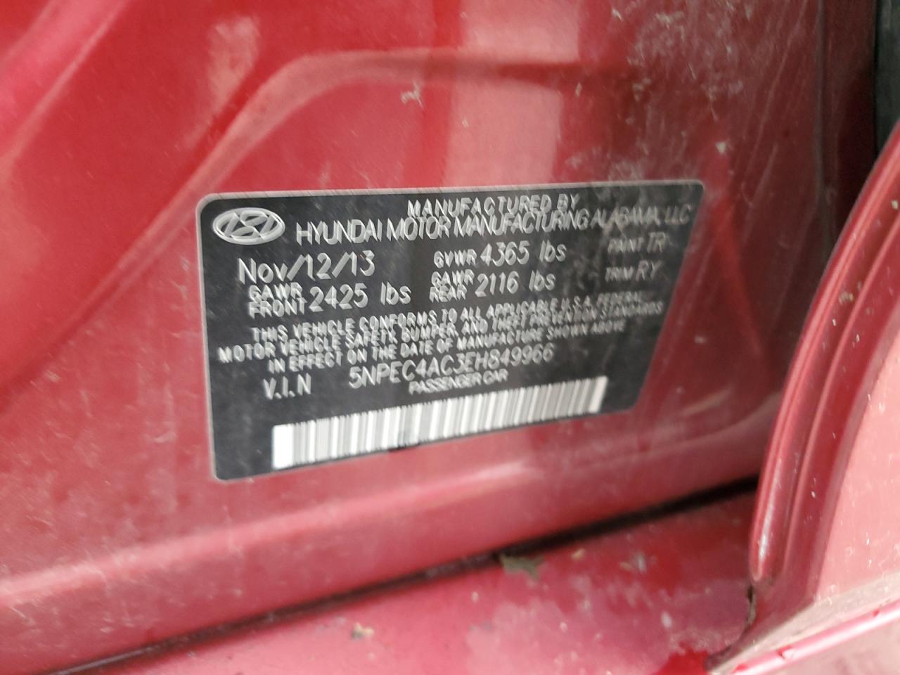 5NPEC4AC3EH849966 2014 Hyundai Sonata Se