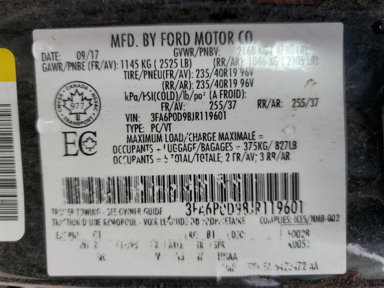 3FA6P0D98JR119601 2018 Ford Fusion Titanium/Platinum