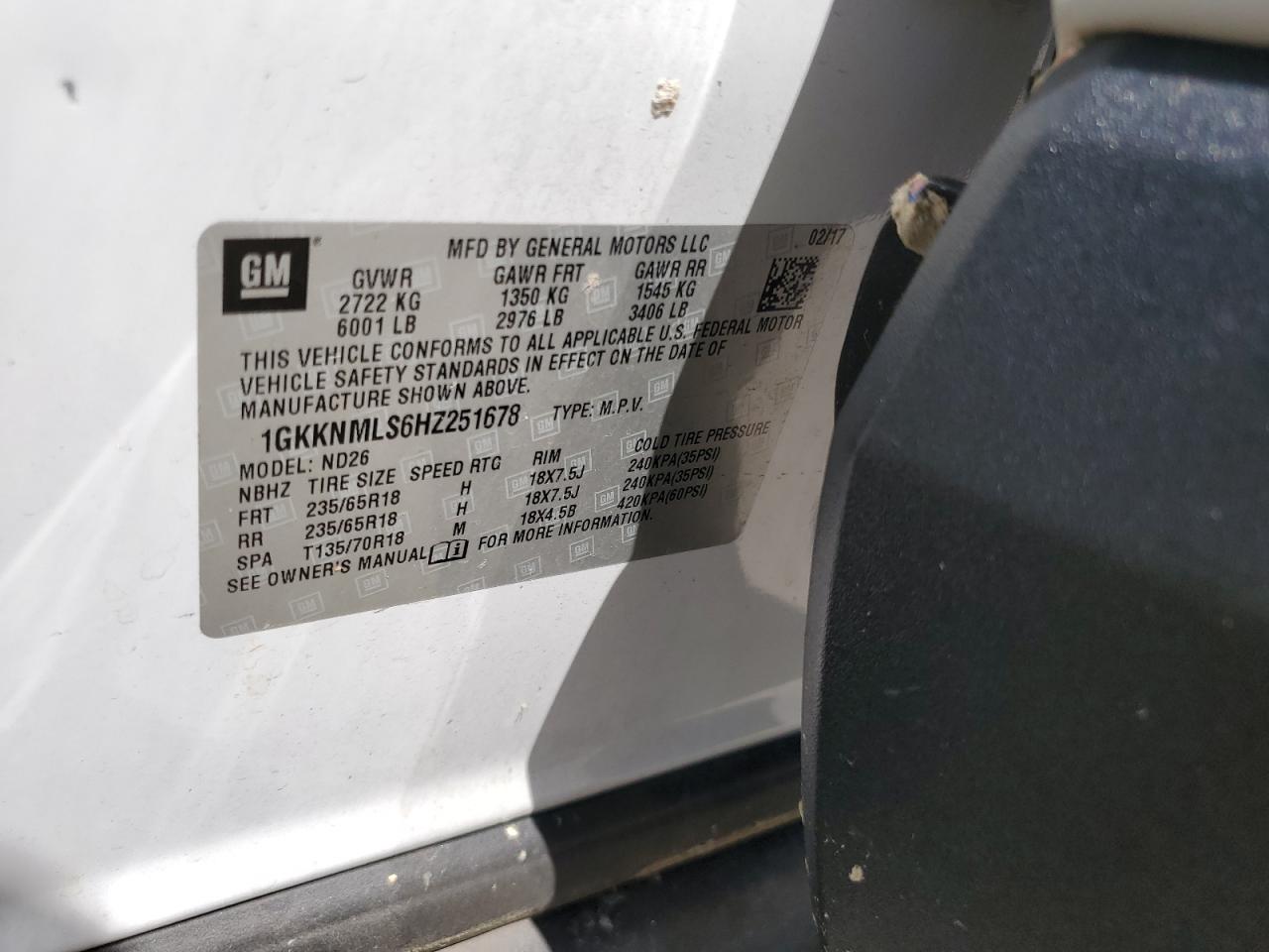 1GKKNMLS6HZ251678 2017 GMC Acadia Slt-1