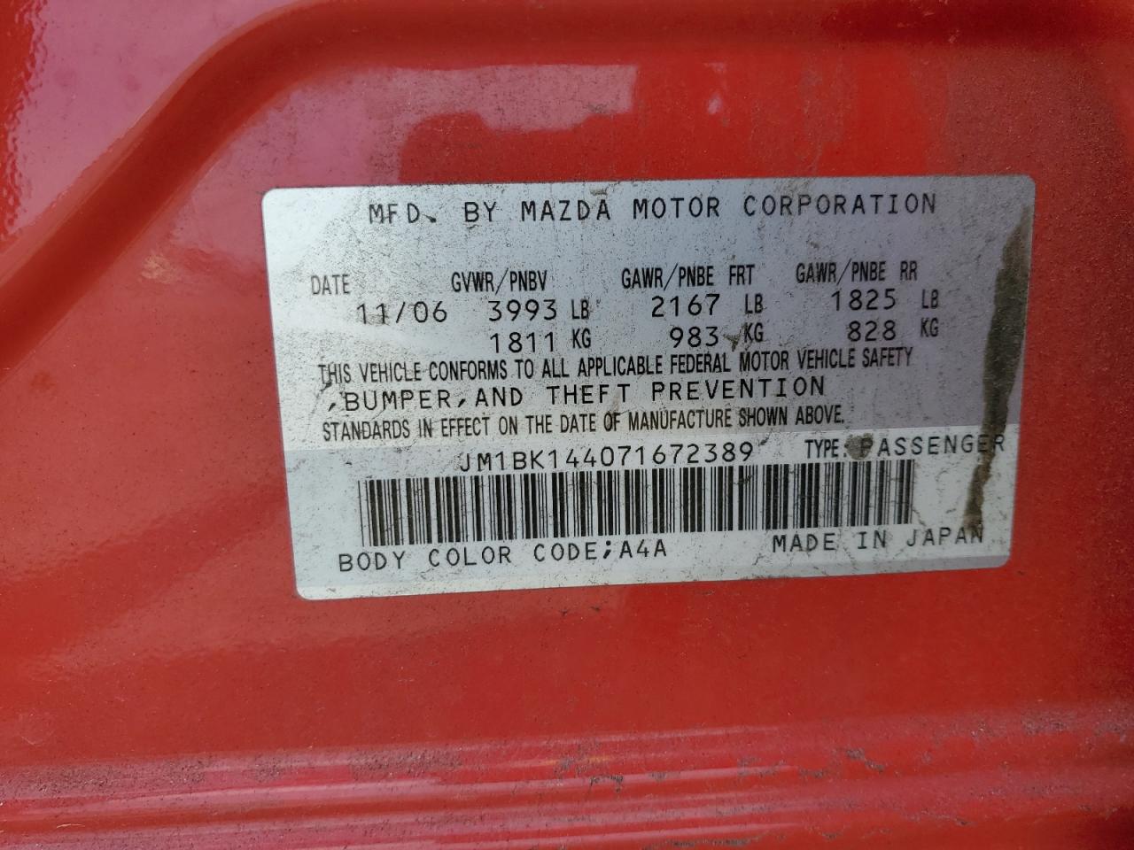 JM1BK144071672389 2007 Mazda 3 Hatchback