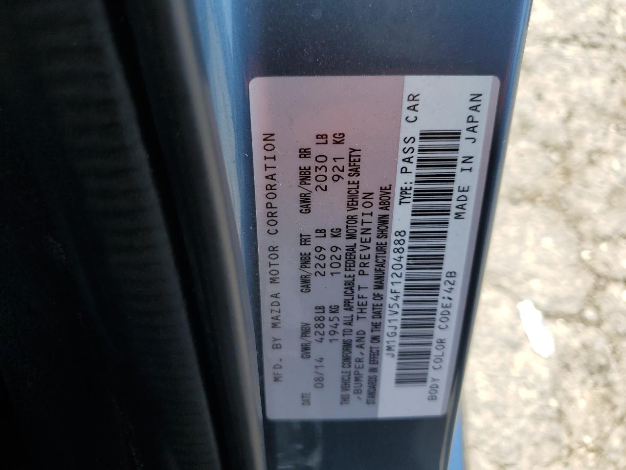 JM1GJ1V54F1204888 2015 Mazda 6 Touring