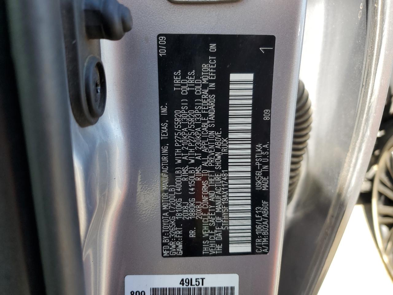 5TFHY5F19AX117481 2010 Toyota Tundra Crewmax Limited