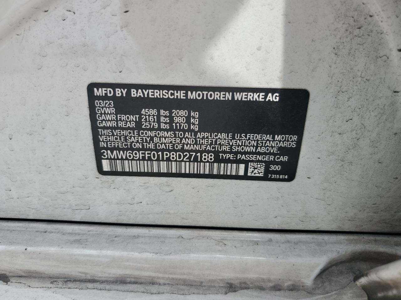 3MW69FF01P8D27188 2023 BMW 330I