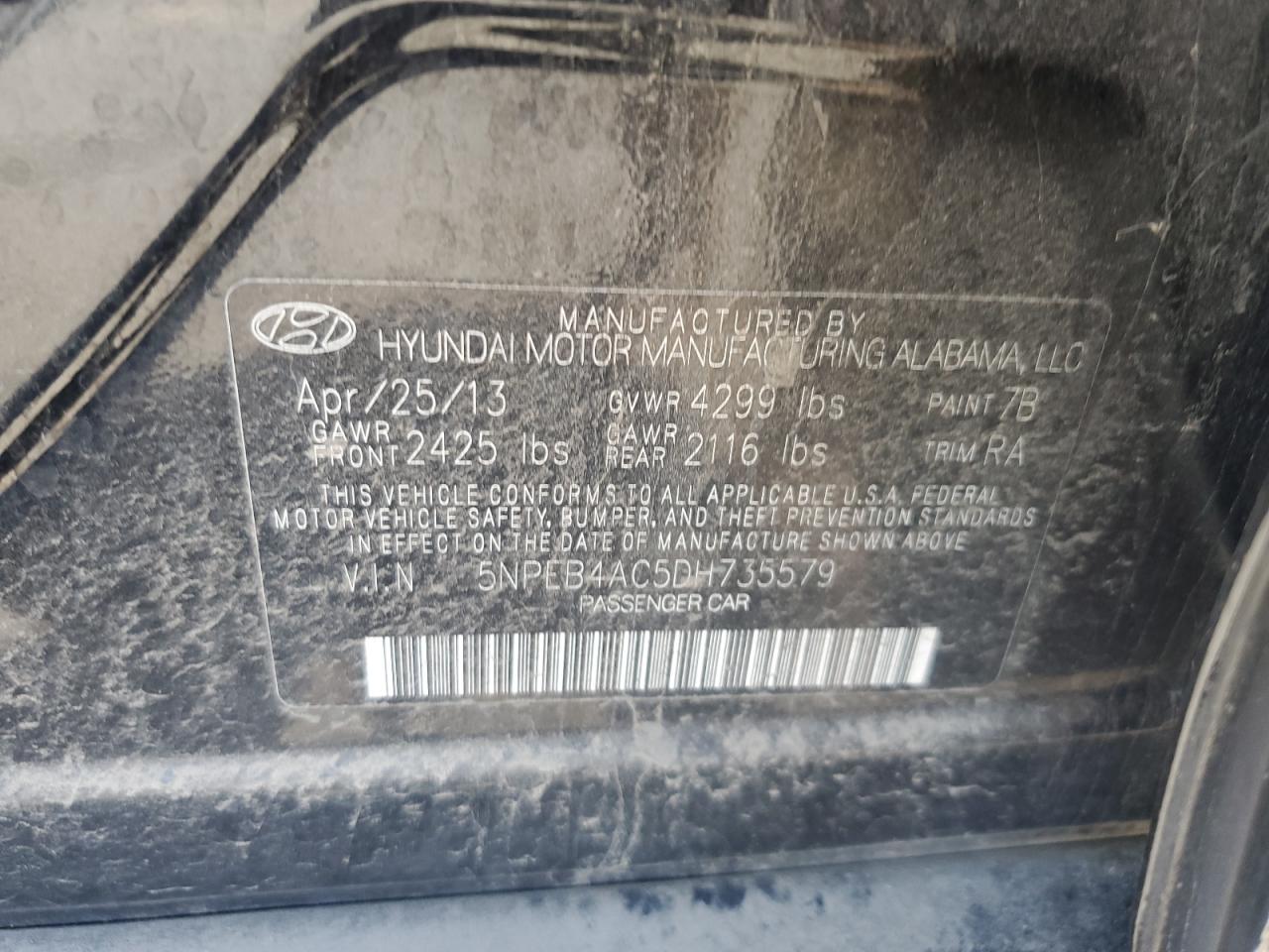 5NPEB4AC5DH735579 2013 Hyundai Sonata Gls