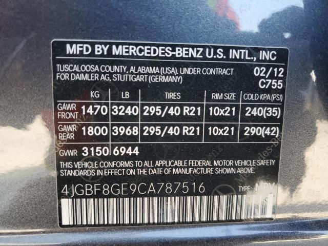 2012 Mercedes-Benz Gl 550 4Matic VIN: 4JGBF8GE9CA787516 Lot: 53411894