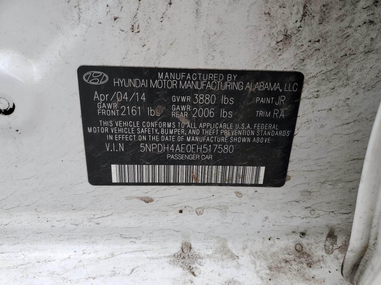 5NPDH4AE0EH517580 2014 Hyundai Elantra Se