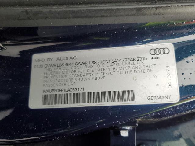 2020 Audi A3 S-Line Premium VIN: WAUBEGFF1LA053171 Lot: 54050194