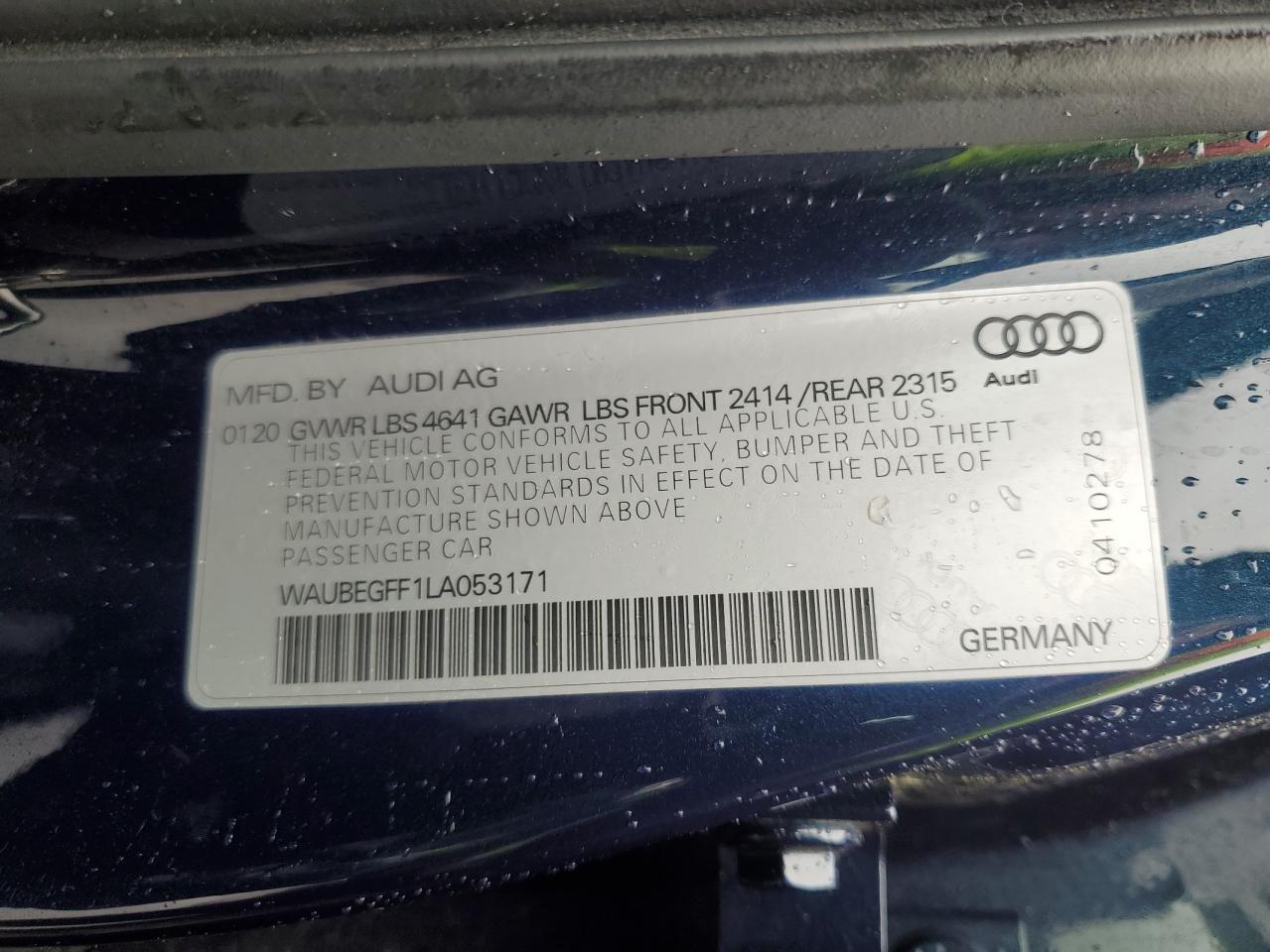 WAUBEGFF1LA053171 2020 Audi A3 S-Line Premium