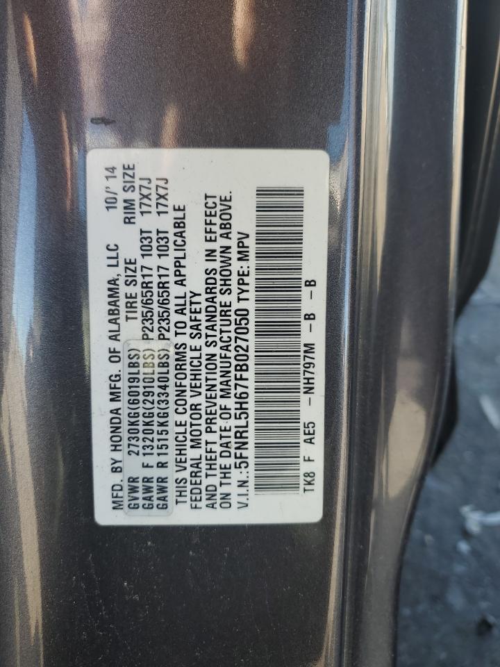 5FNRL5H67FB027050 2015 Honda Odyssey Exl