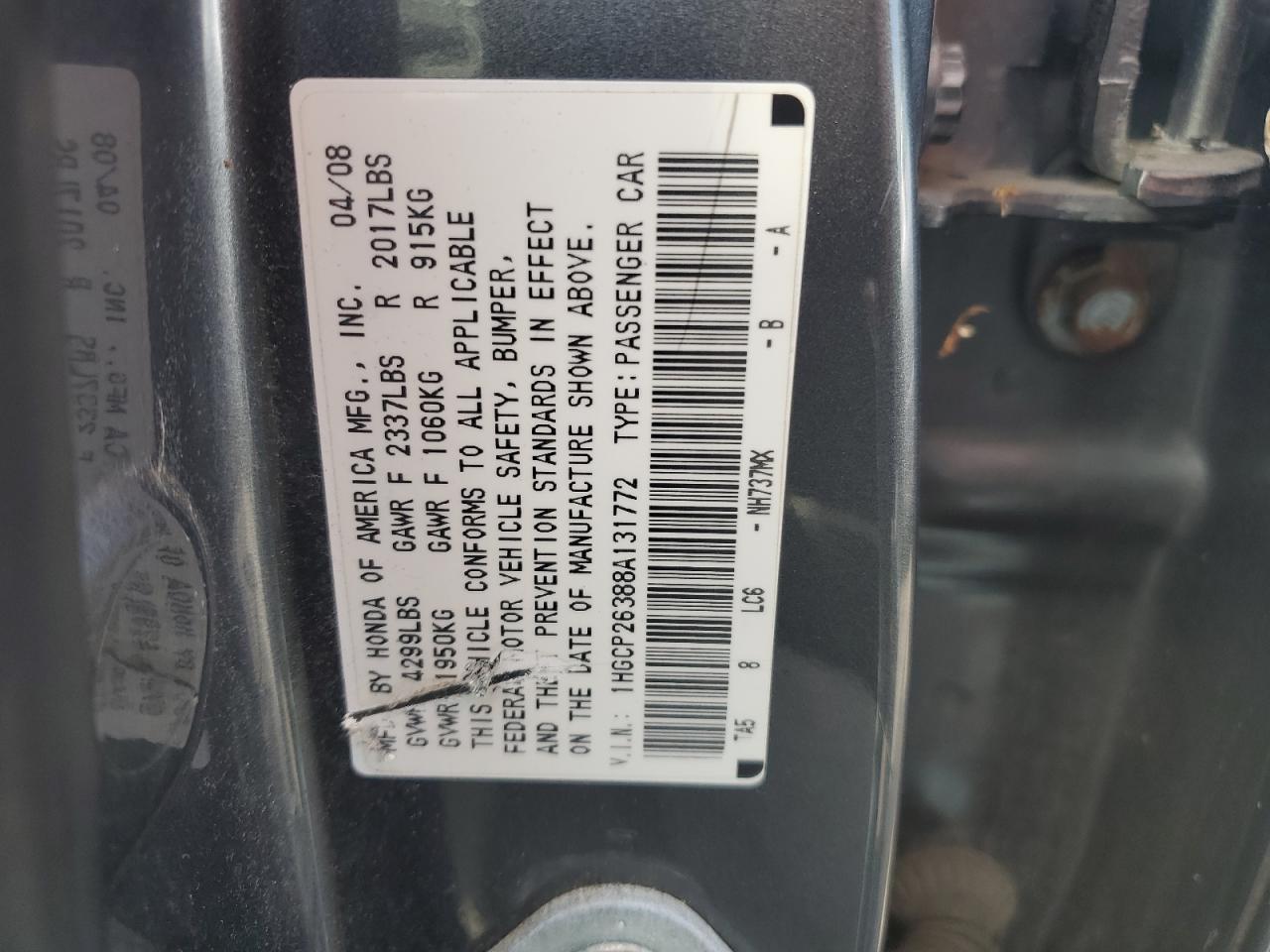 1HGCP26388A131772 2008 Honda Accord Lx