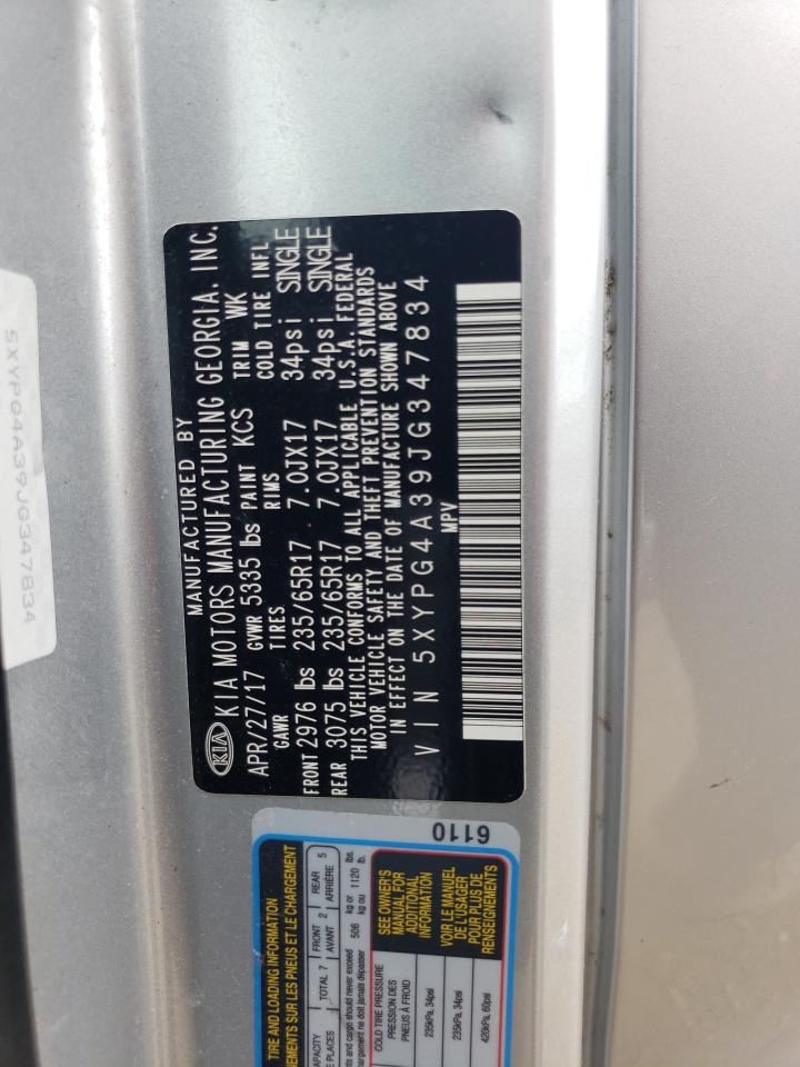 5XYPG4A39JG347834 2018 Kia Sorento Lx