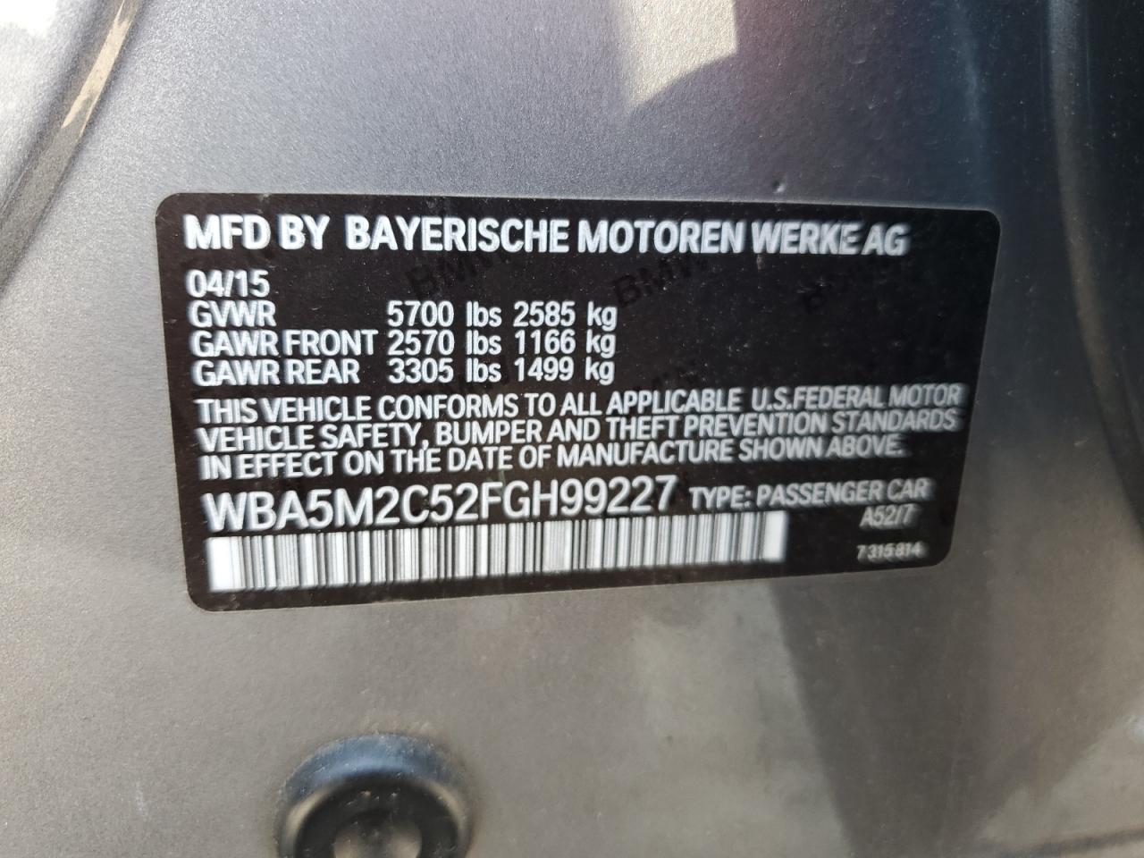 WBA5M2C52FGH99227 2015 BMW 535 Igt