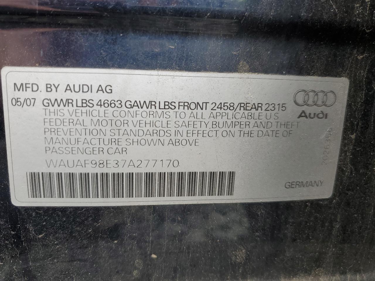 WAUAF98E37A277170 2007 Audi A4 2