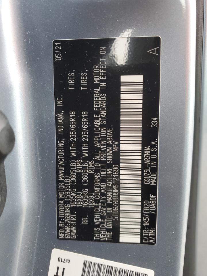 5TDGZRBH9MS121690 2021 Toyota Highlander Xle