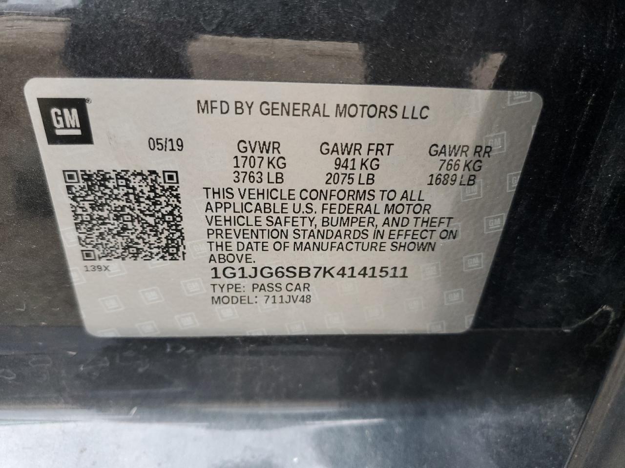 1G1JG6SB7K4141511 2019 Chevrolet Sonic