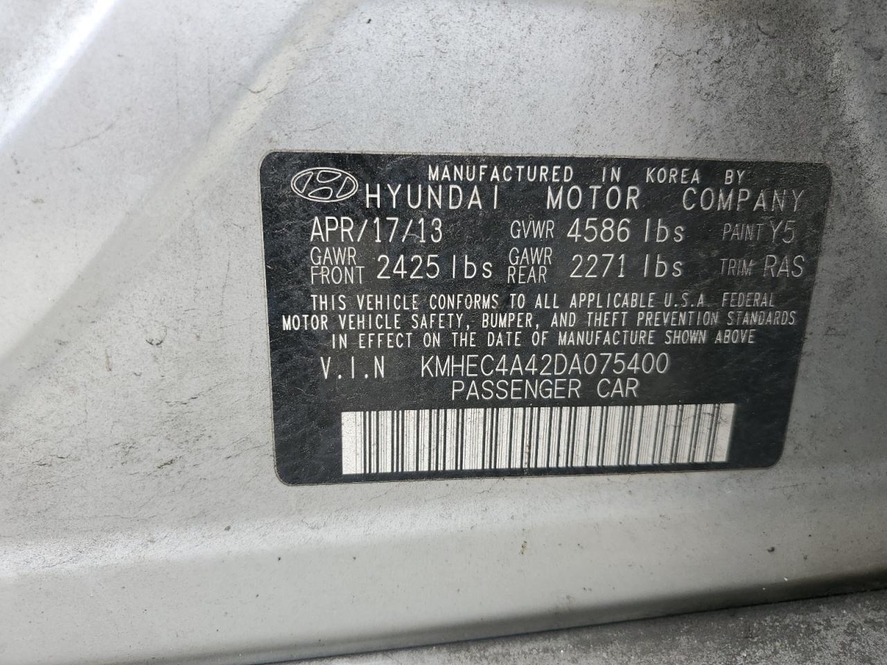 KMHEC4A42DA075400 2013 Hyundai Sonata Hybrid