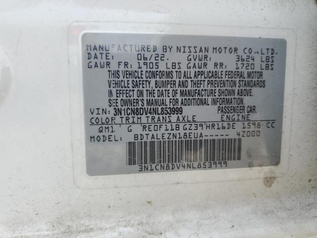 2022 Nissan Versa S VIN: 3N1CN8DV4NL853999 Lot: 55923174