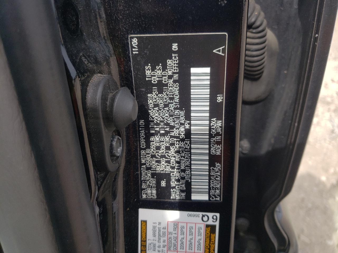 JTEBU17R370114541 2007 Toyota 4Runner Limited
